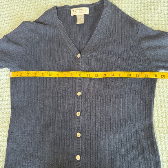 Vintage Talbots Cable Knit Cardigan Sweater Womens Medium Navy 90s Minimalist - Picture 5 of 7